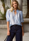 Closure Sheer High Neck Button Top