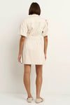Sundown Ecru Denim Puff Sleeve Mini Shirt Dress