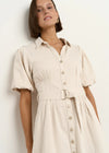 Sundown Ecru Denim Puff Sleeve Mini Shirt Dress