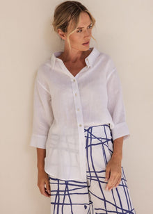  3/4 Sleeve Boyfriend Shirt - Raspberry