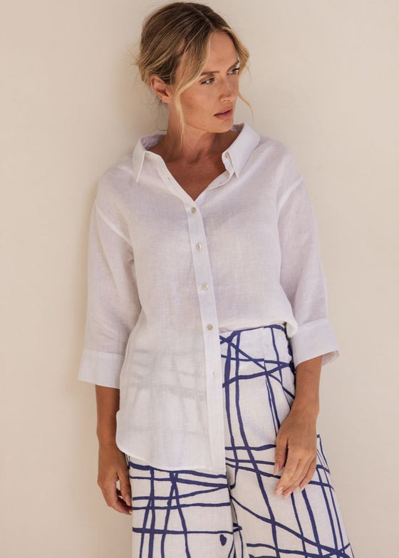 3/4 Sleeve Boyfriend Shirt - Raspberry