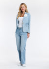 Denim Blazer With Flower Brooch