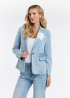 Denim Blazer With Flower Brooch