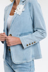 Denim Blazer With Flower Brooch