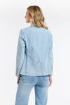 Denim Blazer With Flower Brooch