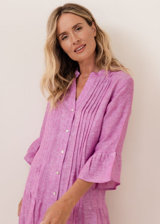 3/4 Sleeve Pleated Tiered Dress
