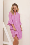 3/4 Sleeve Pleated Tiered Dress