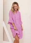 3/4 Sleeve Boyfriend Shirt - Raspberry