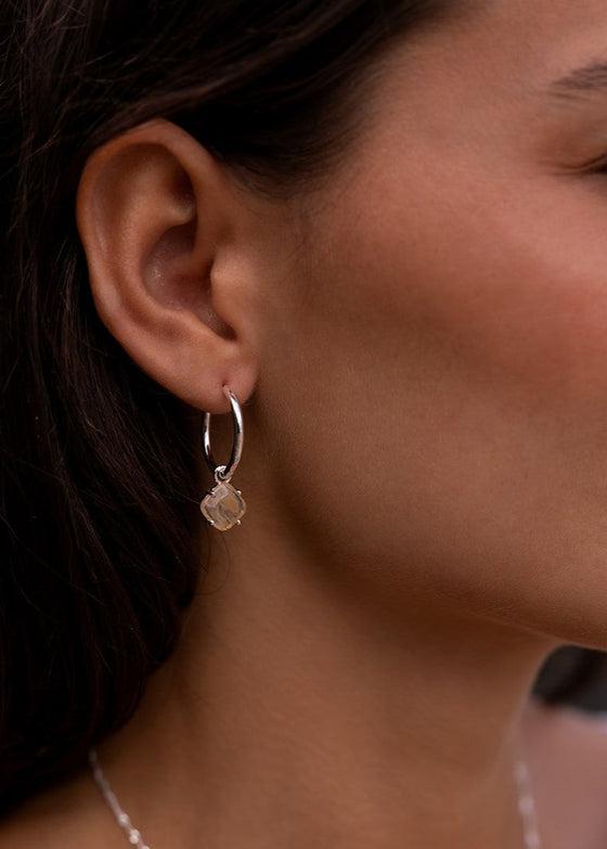 Aura Earrings in Wilver with Herkimer