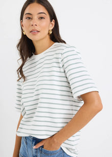  Binding Khaki White Stripe Boxy Fit Tee