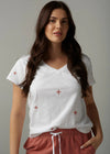 Cotton Embroidered V Neck Tee