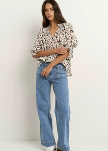  Certainty White Chocolate Animal Shirred Neck Top