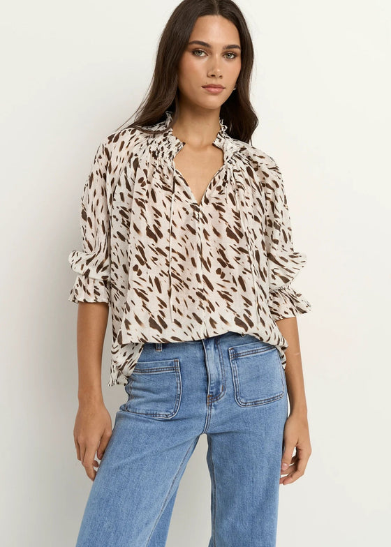 Certainty White Chocolate Animal Shirred Neck Top