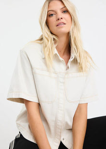  Crucial Ecru Denim Short Sleeve Shacket