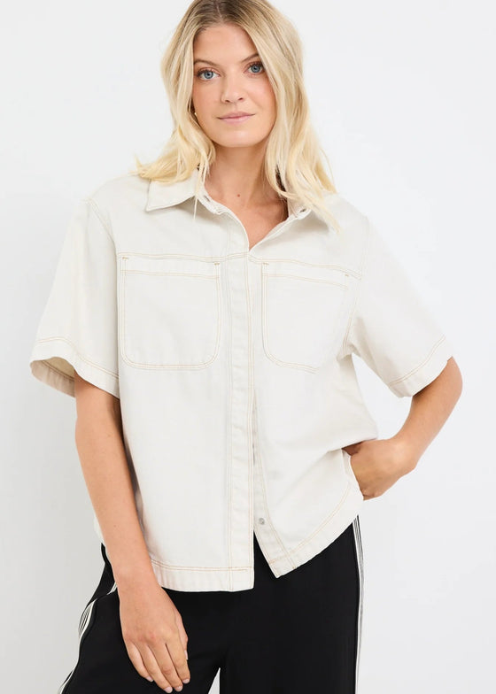 Crucial Ecru Denim Short Sleeve Shacket