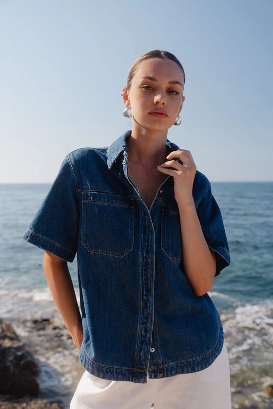 Crucial Storm Blue Denim Short Sleeve Shacket