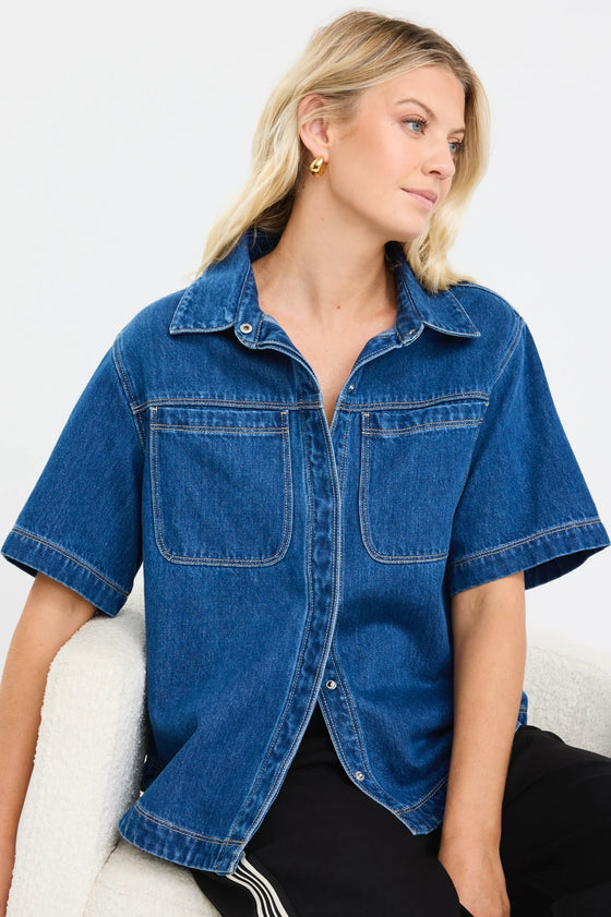 Crucial Storm Blue Denim Short Sleeve Shacket