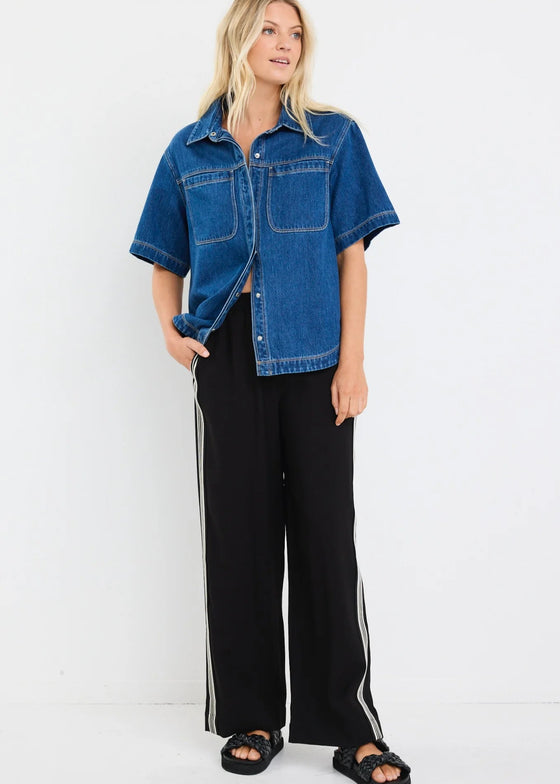 Crucial Storm Blue Denim Short Sleeve Shacket