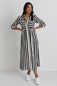  Cyprus Black and White Stripe Midi Dress