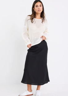  Bliss Black Linen Bias Midi Skirt