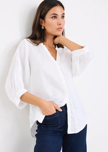  Deity White Linen Button Through Puff Sleeve Blouse