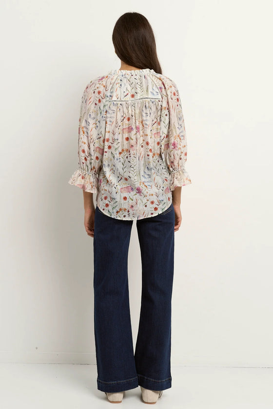 Encounter Cream Floral Gathered Button Front Top