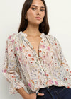 Encounter Cream Floral Gathered Button Front Top