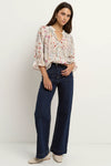 Encounter Cream Floral Gathered Button Front Top