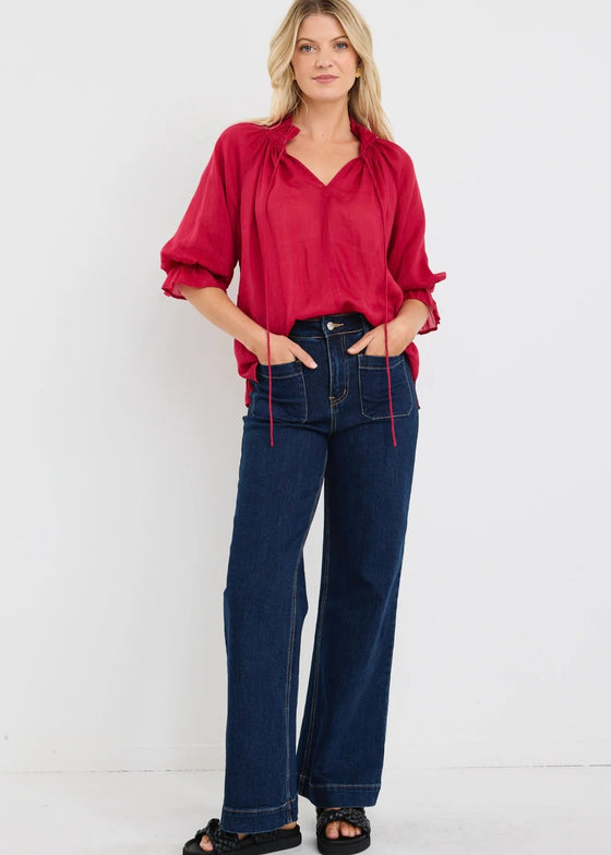 Expedition Raspberry Shirred Neck Top