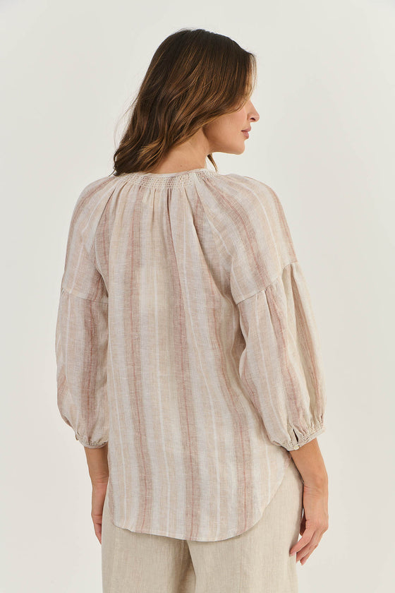 Shirred Neck Linen Top