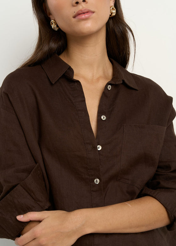 Optimum Chocolate Linen Oversized Shirt
