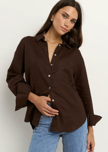  Optimum Chocolate Linen Oversized Shirt