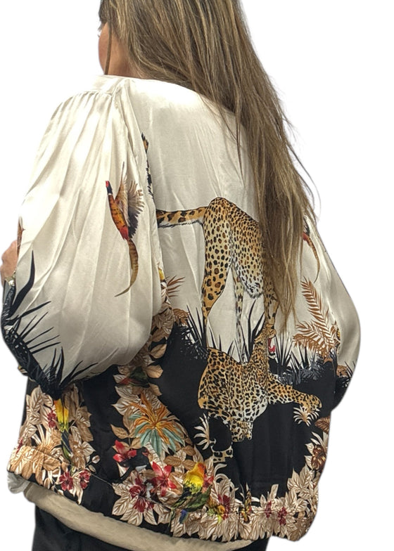 Silk Blend Leopard Bomber