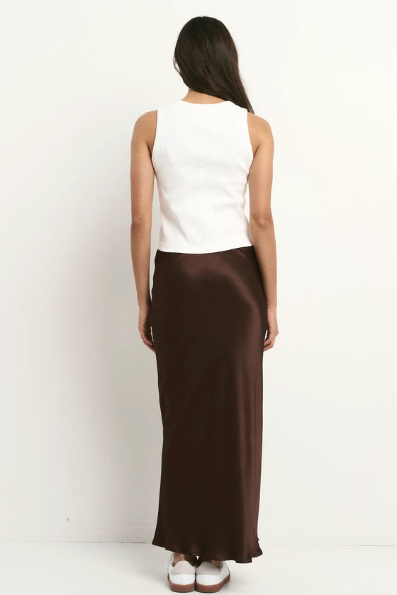 Rosette Satin Bias Midi Skirt