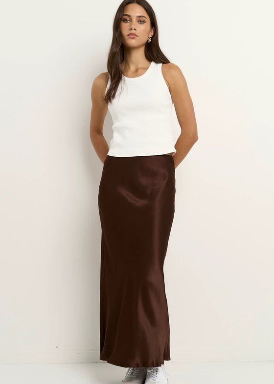 Rosette Satin Bias Midi Skirt