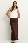 Rosette Satin Bias Midi Skirt