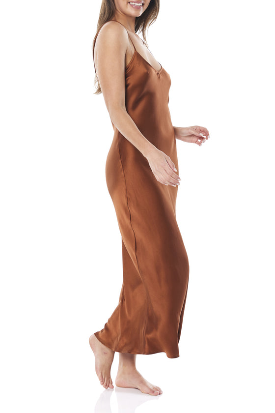 Summer Brown Satin Dress