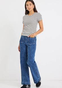  Study Black Ecru Stripe Rib Longer Baby Tee