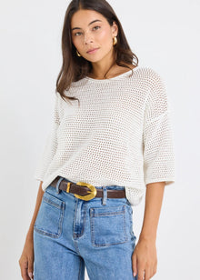  Sunrise Ivory SS Crochet Knit Tee