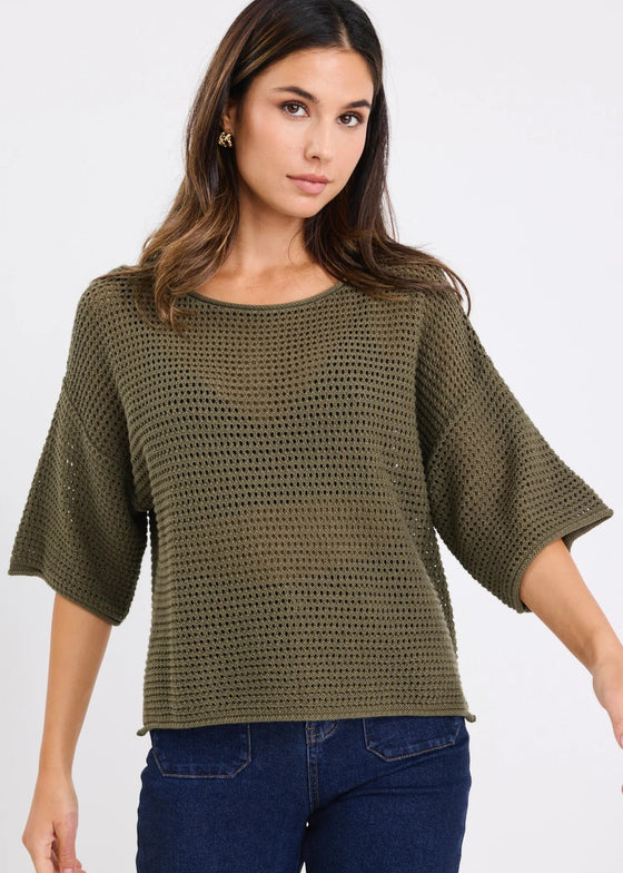 Sunrise SS Crochet Knit Tee