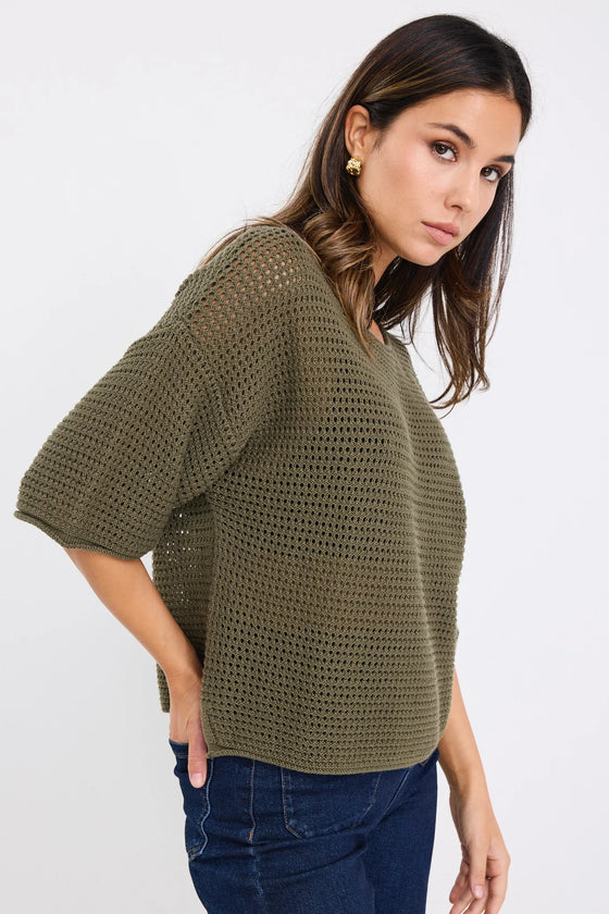 Sunrise SS Crochet Knit Tee