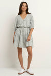 Switch Khaki Stripe Puff Sleeve Button Front Mini Dress