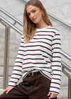 Tether Chocolate White Stripe LS Boxy Tee