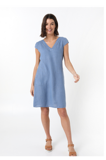  Braidered Neck Linen Dress