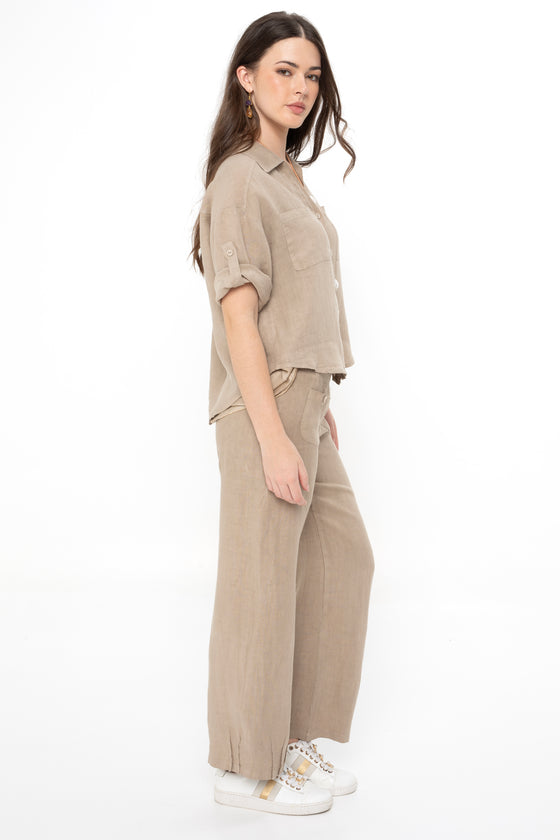 Linen Pants with Button Detail
