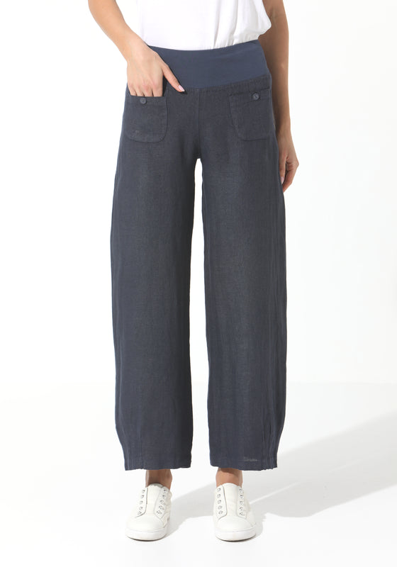 Linen Pants with Button Detail