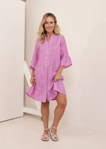  3/4 Sleeve Pleated Tiered Dress